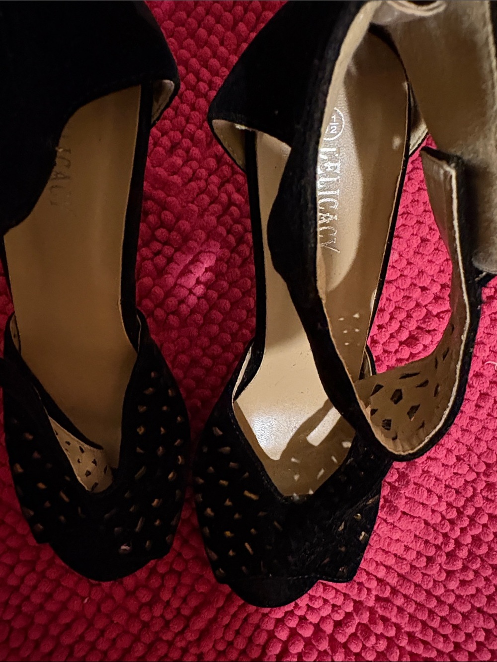 Delicacy Black Peep-Toe Laser-Cut Heels